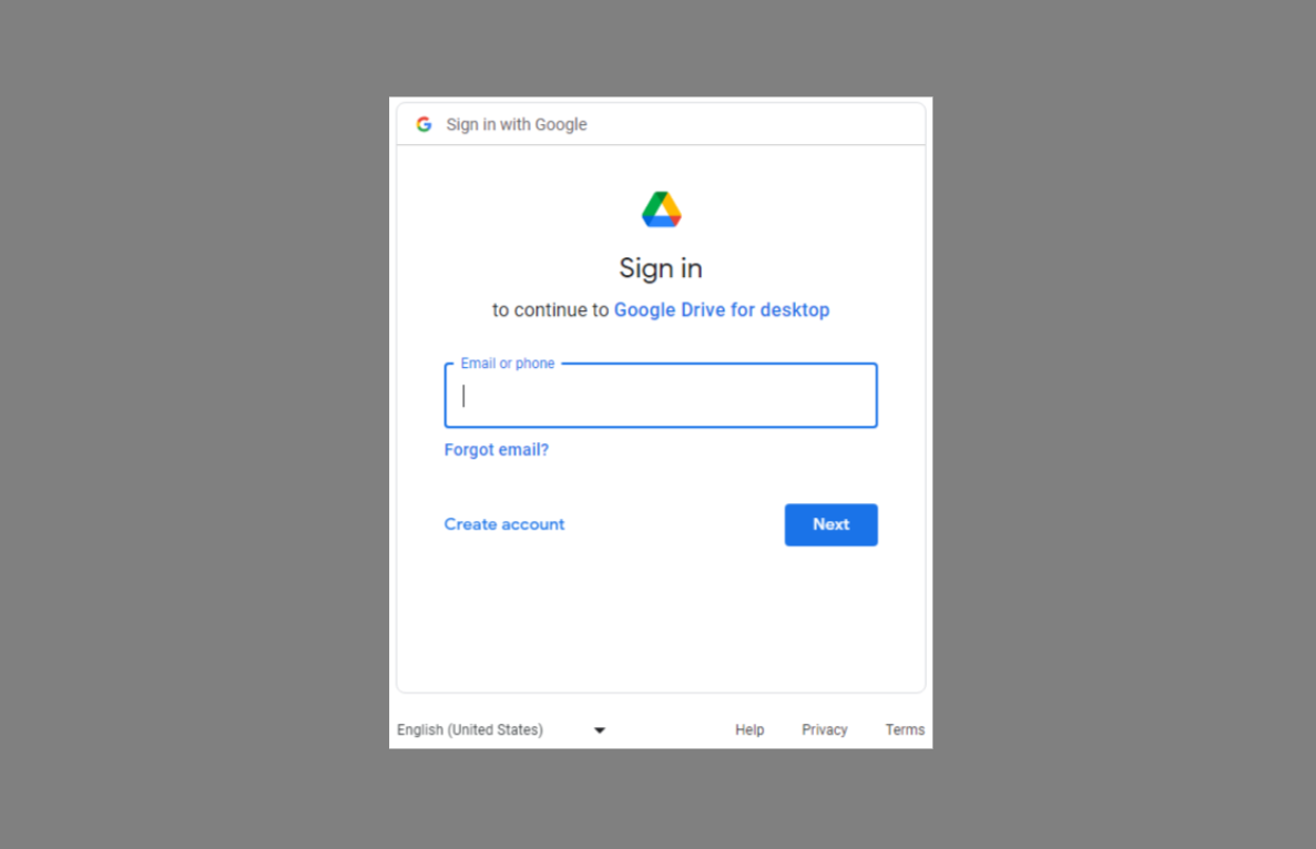sign in Google Account for Google Drive for desktop