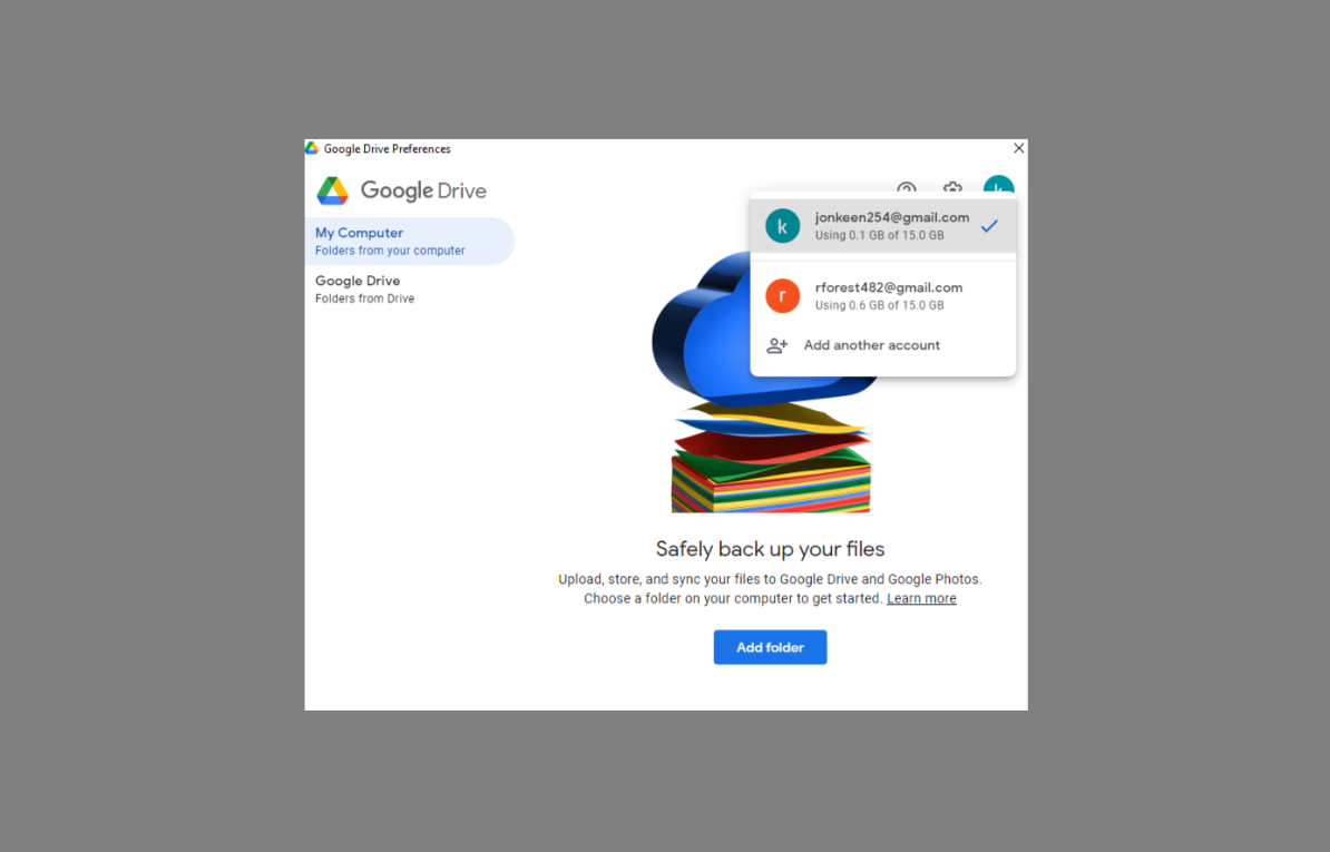 add another Google account on Google Drive for desktop