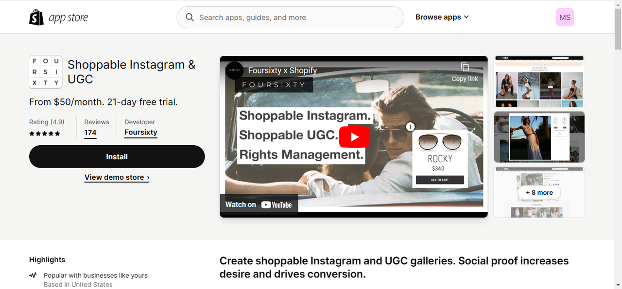 Shoppable Instagram & UGC's installation interface