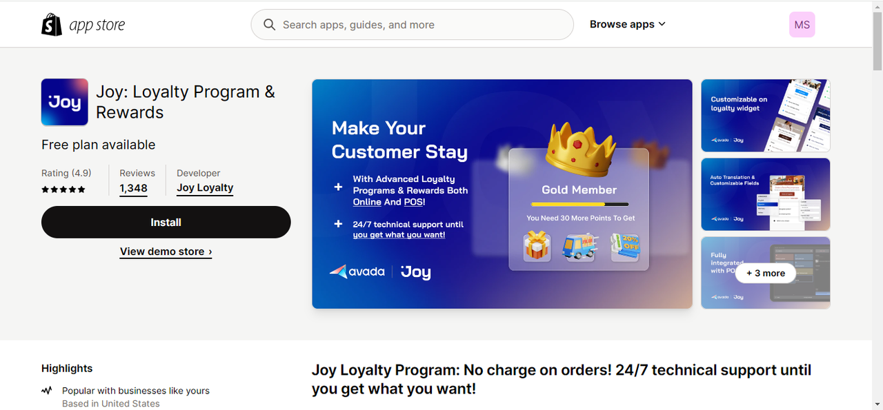 Joy: Loyalty Program & Rewards's installation interface