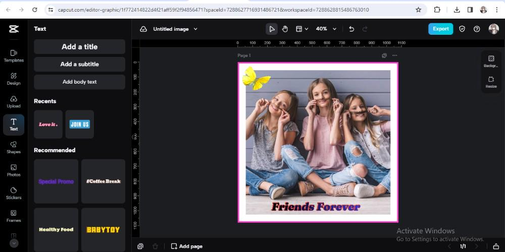 add text stickers  or frames