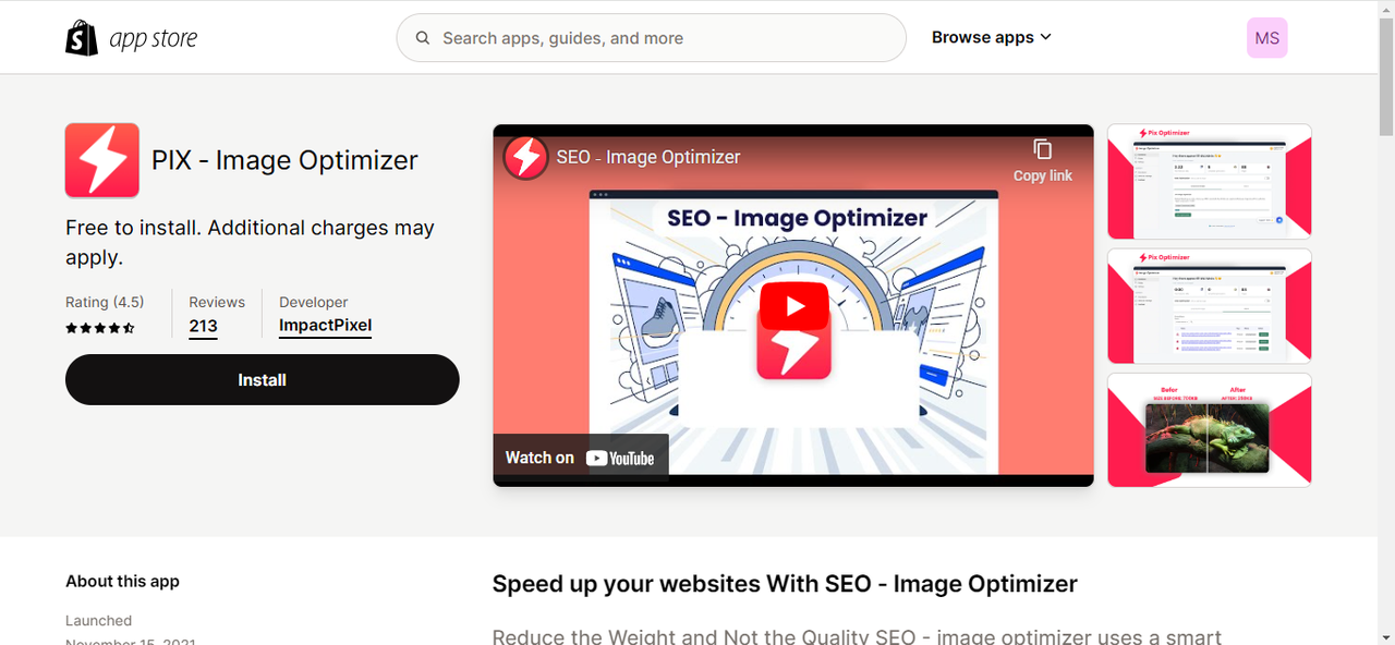 PIX - Image Optimizer's installation interface