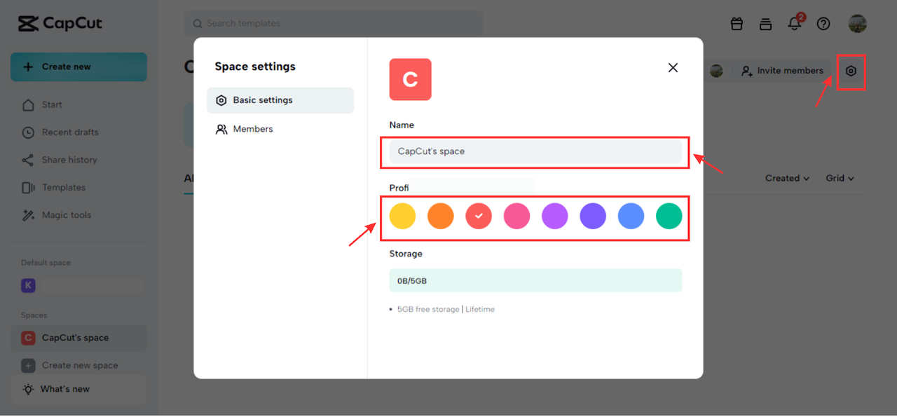 Edit your space settings