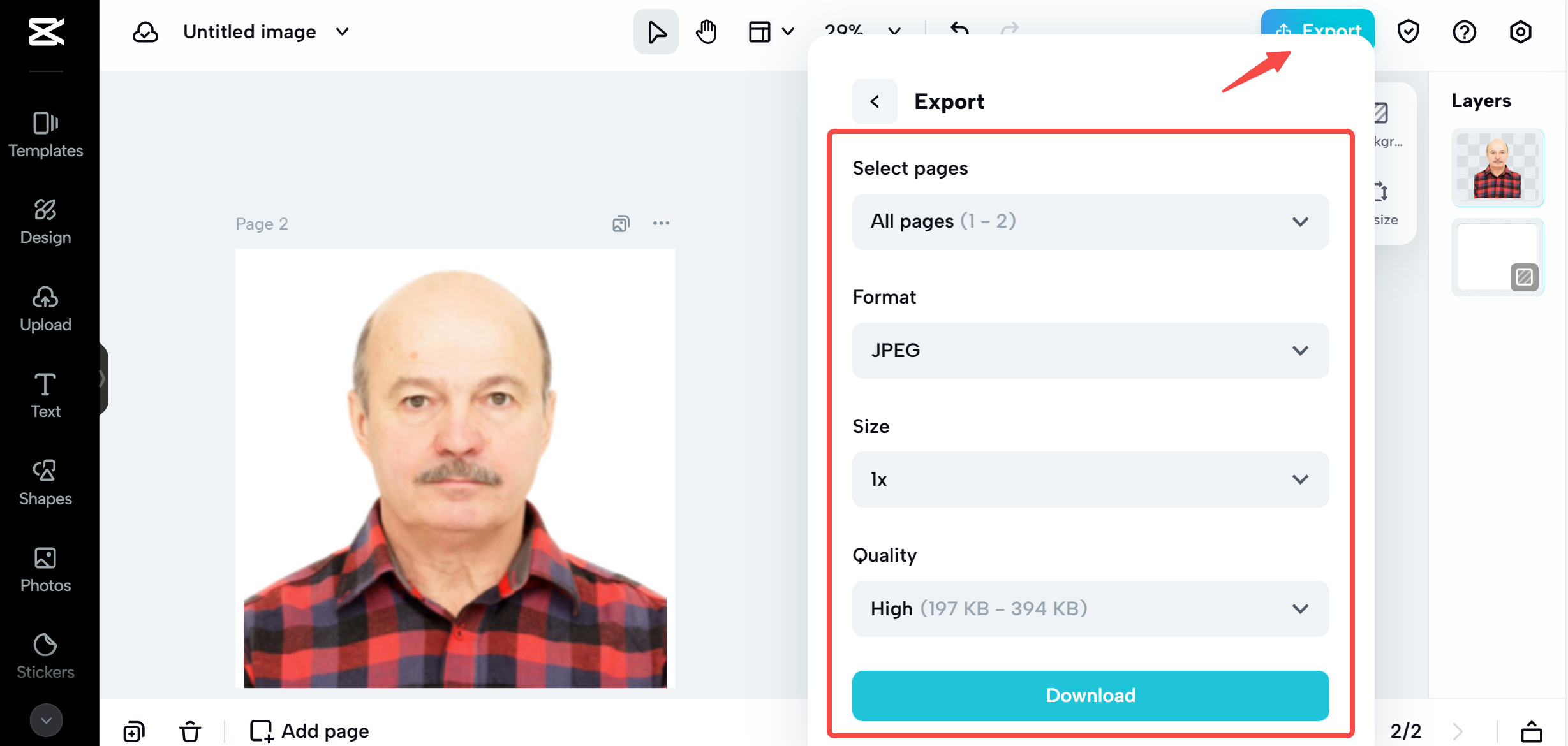 export the passport photo