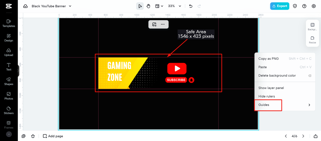 Marking safe area in CapCut online