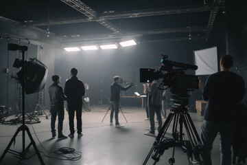 Production team shooting a commercial with an ad script