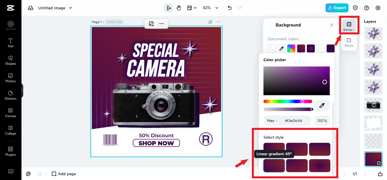 selecting gradient style in CapCut online