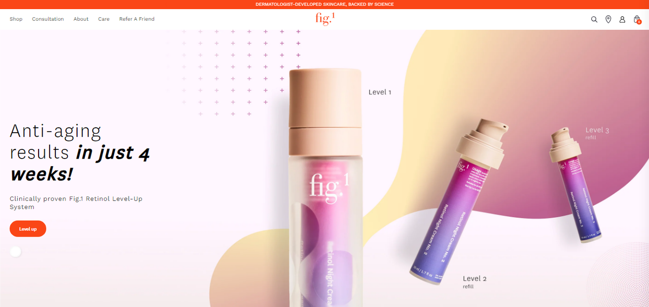 Gradient colors in figure 1 beauty website pages