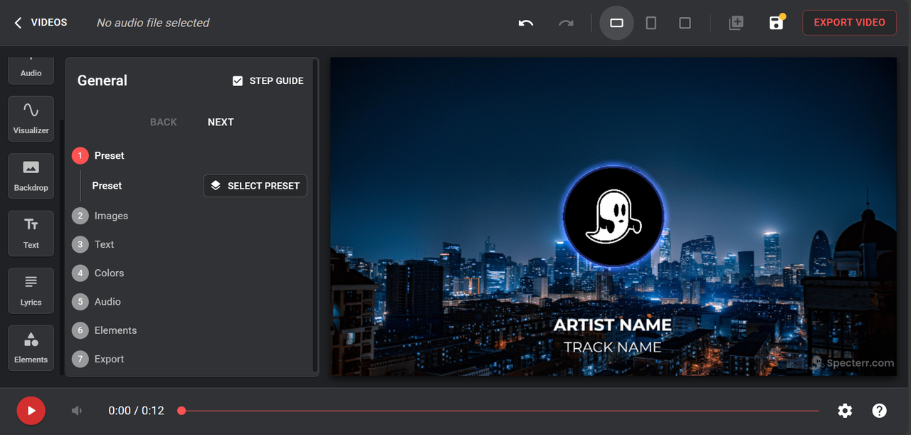 Specterr video editor interface