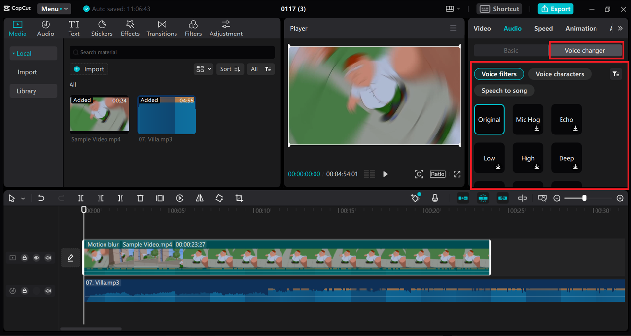 Voice changer effects on CapCut for desktop