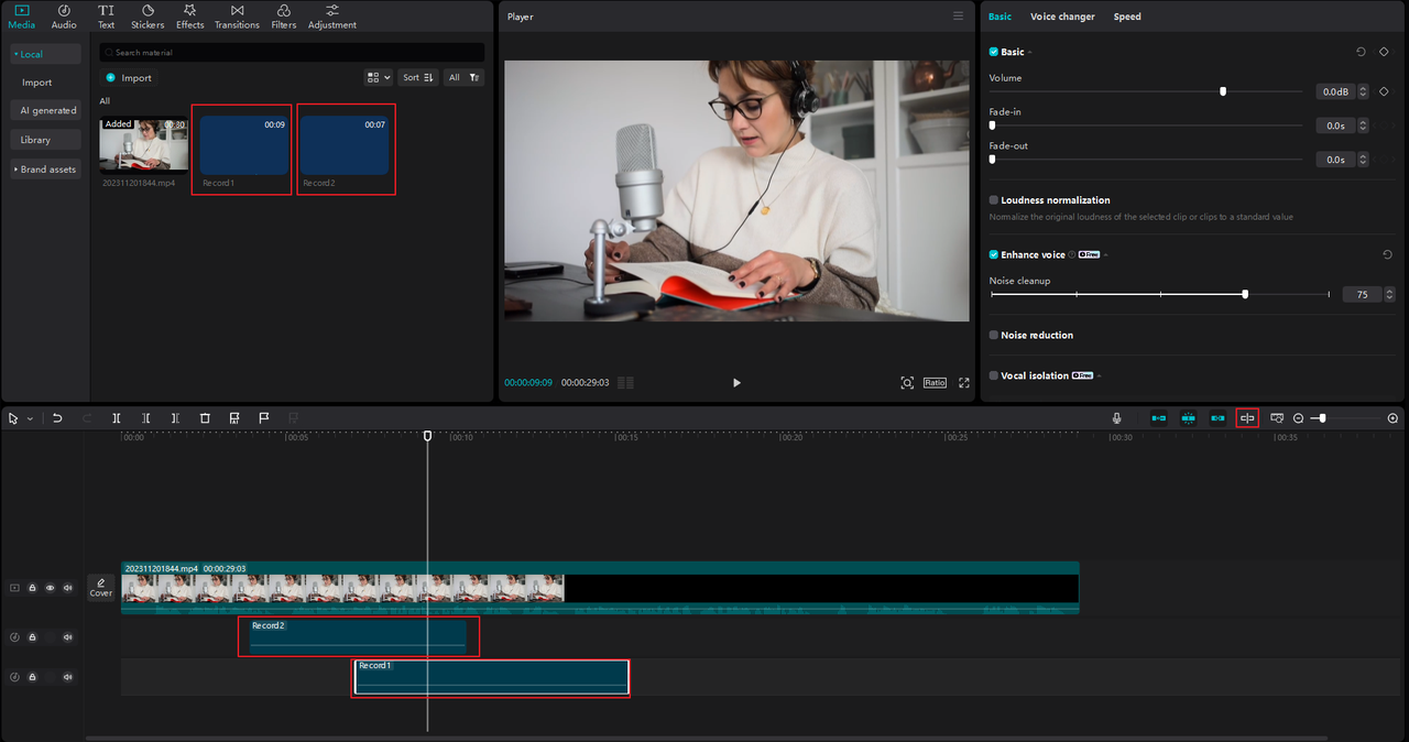 Drag and drop clips into the CapCut desktop video editor and laptop audio recording software timeline