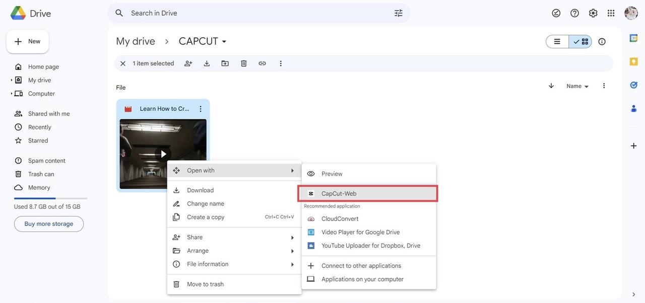 Integrate your Google Drive account with CapCut web before downloading video in Google Drive