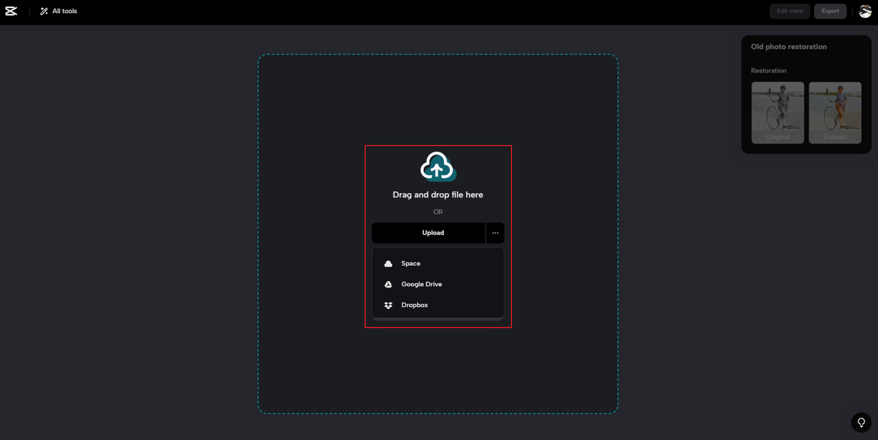 ways to upload photo to CapCut old photo restoration