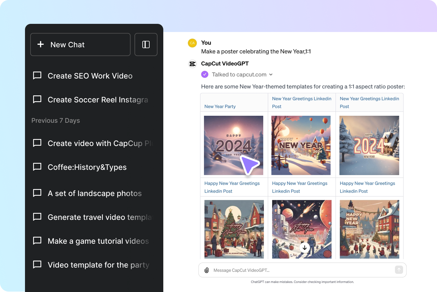 Explore vídeos e imagens do ChatGPT com CapCut