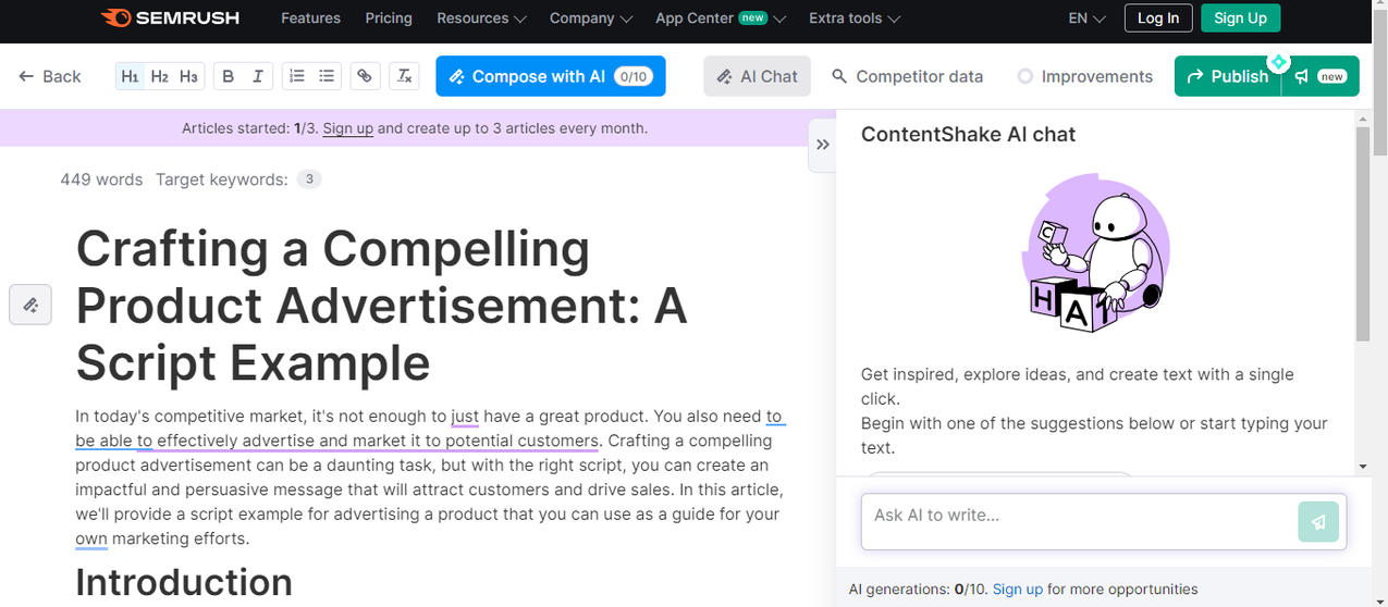 Generated ad script by ContentShake