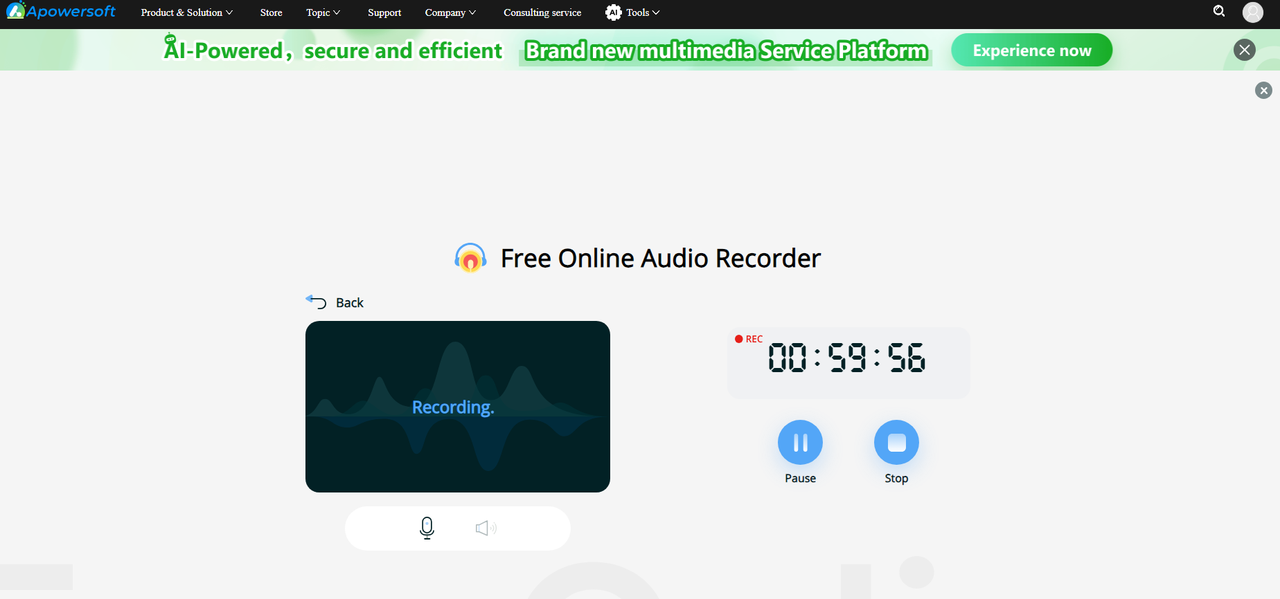 The interface of the Apowersoft online voice recorder Windows app 