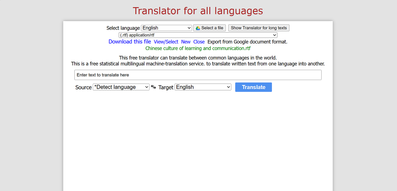 Translator for all languages integration with Google Drive.