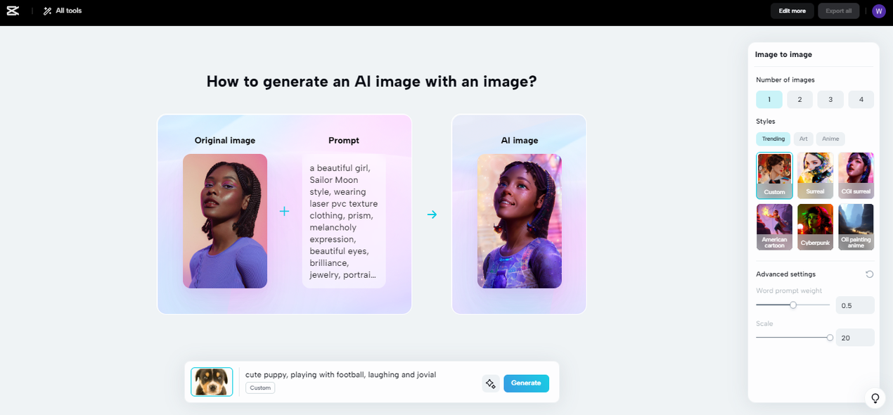 Generate image from CapCut image to image
