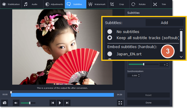 How to add SRT subtitles to MP4 on Movavi