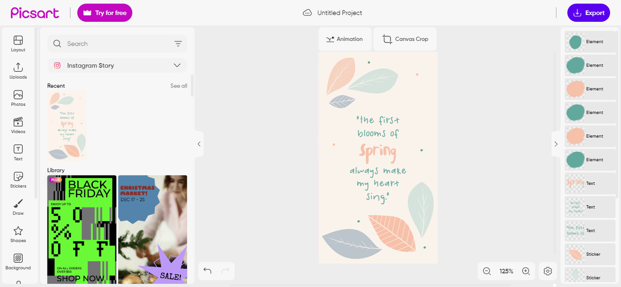 Select an IG story template at Picsart