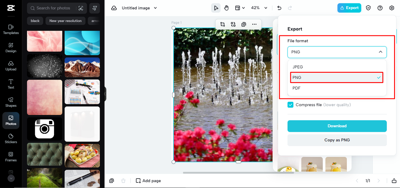Efficient image conversion change to png with capcut online
