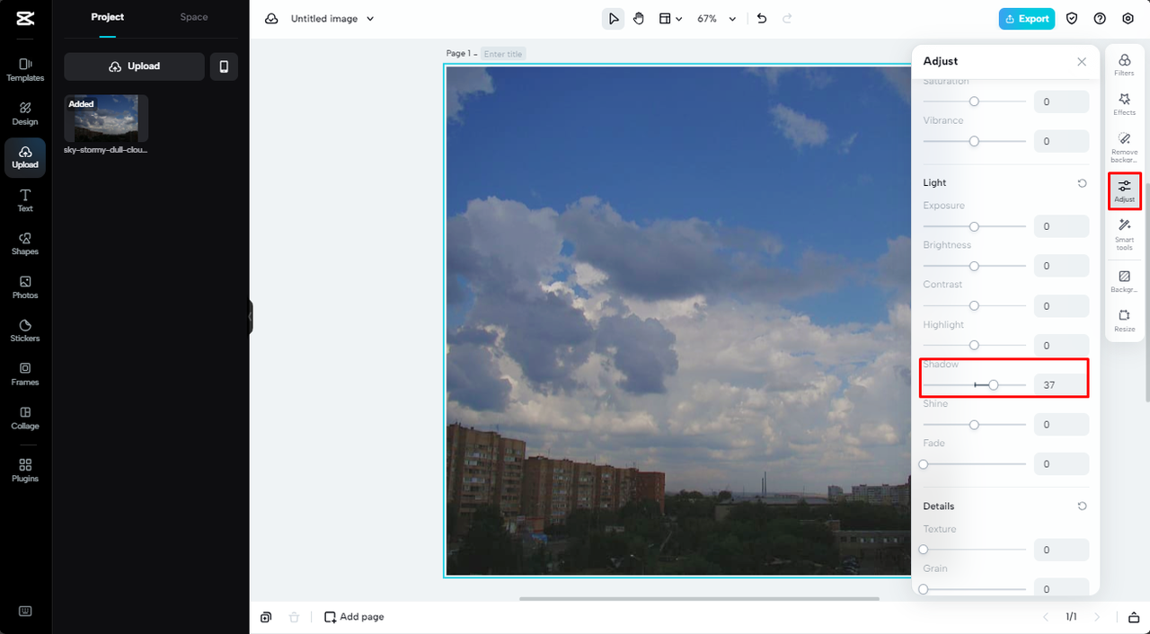 Use the shadow slider to lighten a dark photo