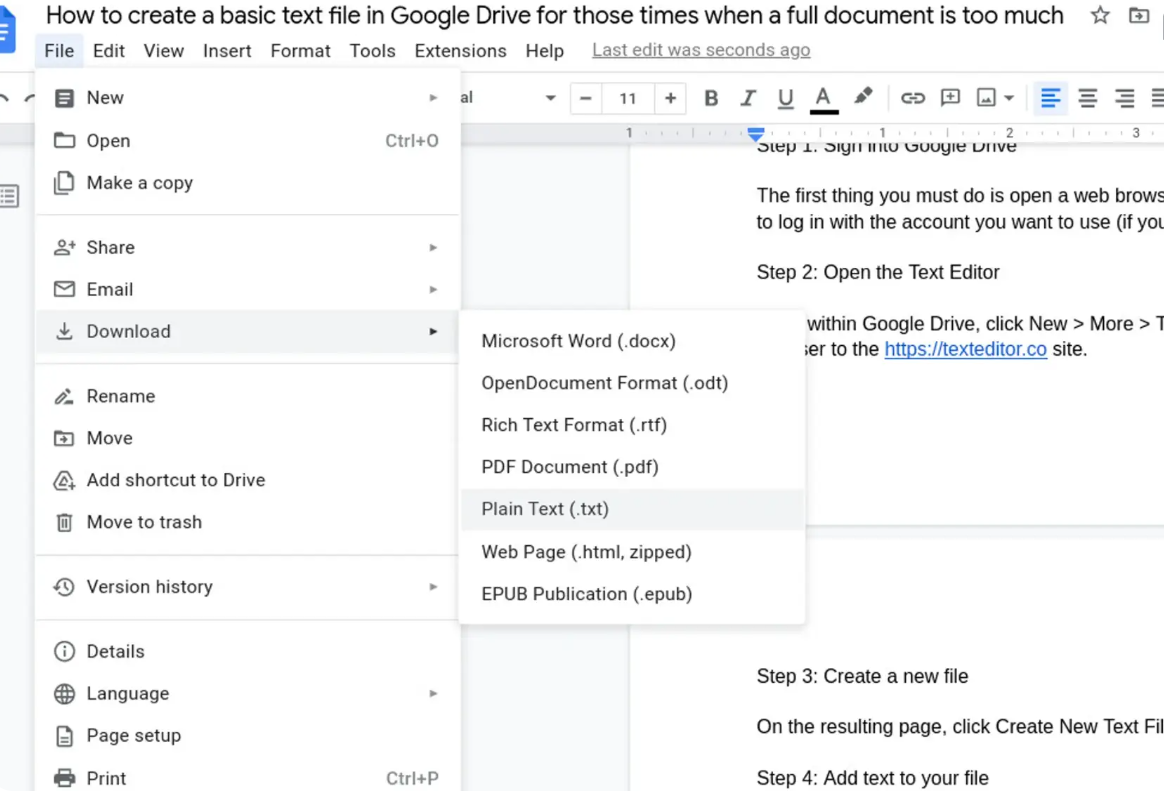 Export the document as a text file