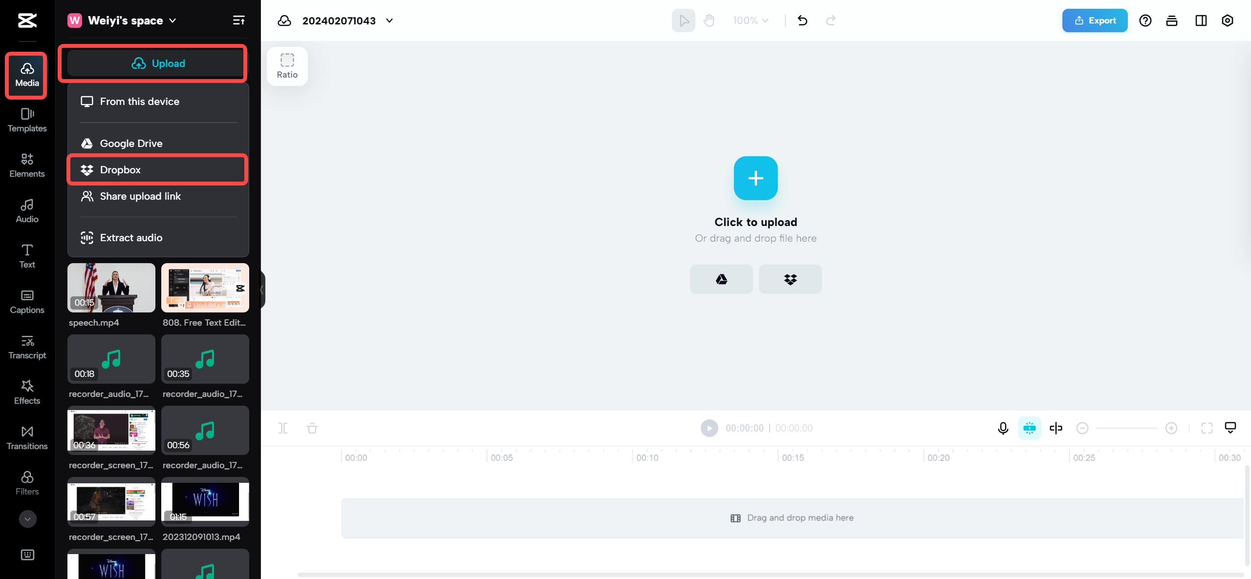 seamlessly upload videos from Dropbox