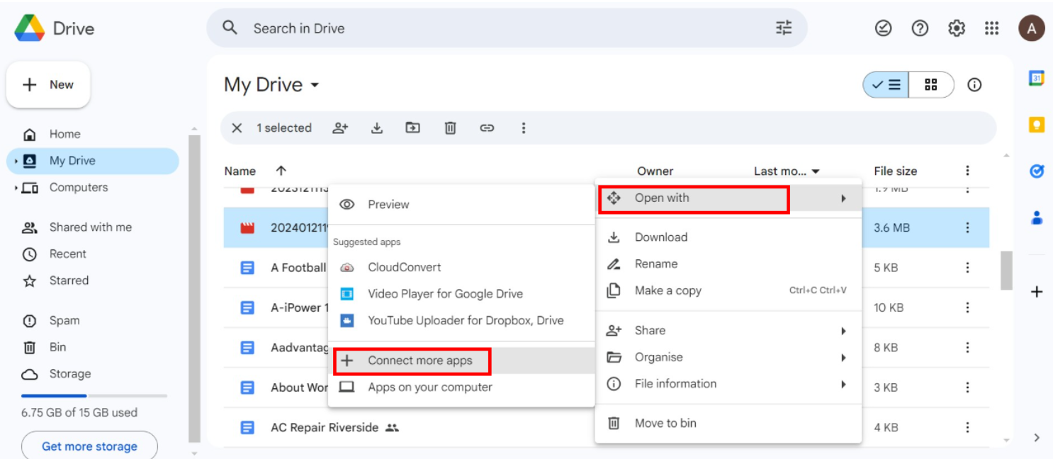 Open CapCut directly from Google Drive