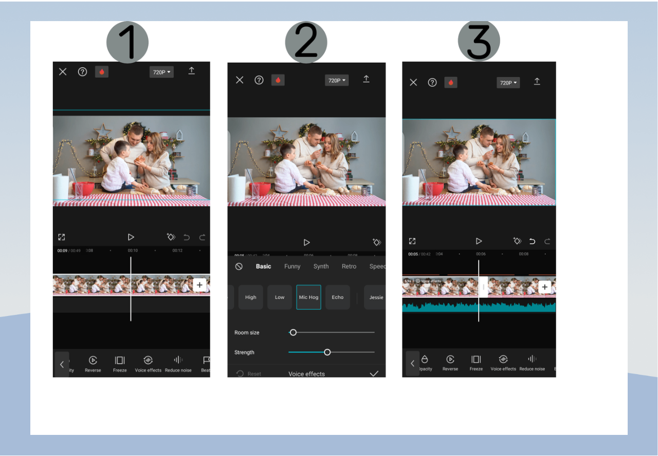 Voice effects in CapCut mobile video editor, best video maker app with song online