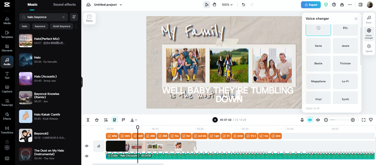 Voice changer effects in CapCut online video editor