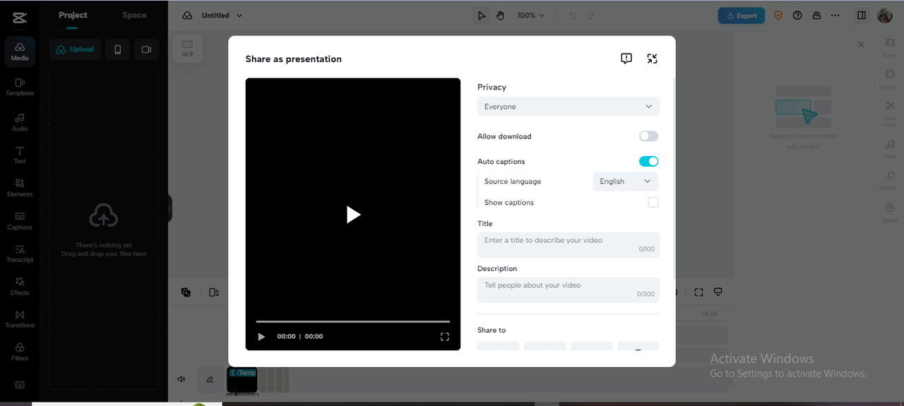 Share video for presentation in CapCut online video editor