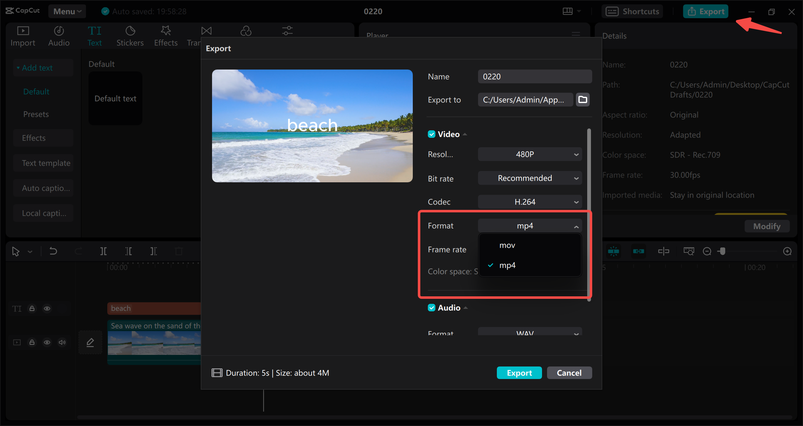 Convert and export MP4 video