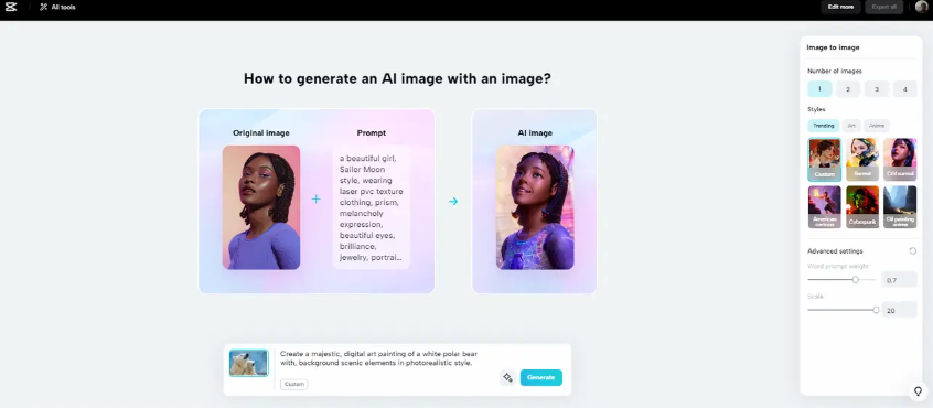 Generate AI photo in CapCut image to image