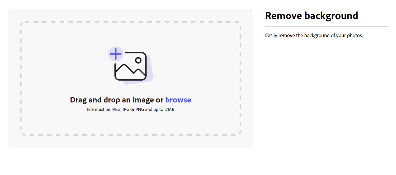 Upload image to Adobe Express image background remover