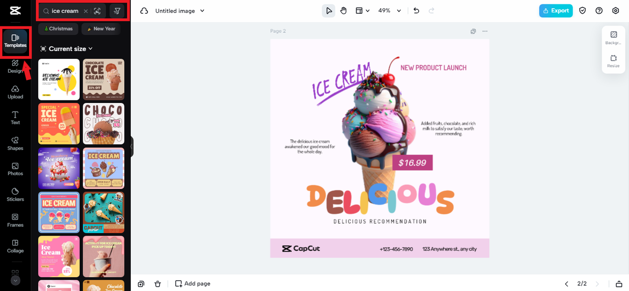 Ice cream logo templates in CapCut Online