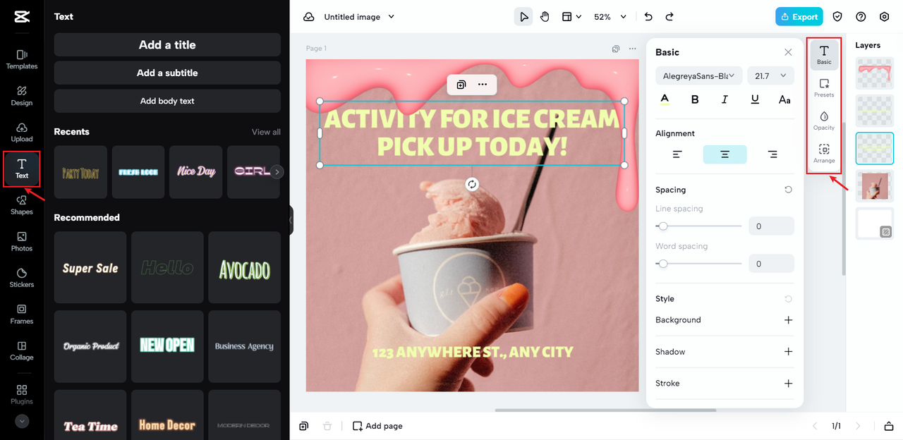 Add personalized text to ice cream logo