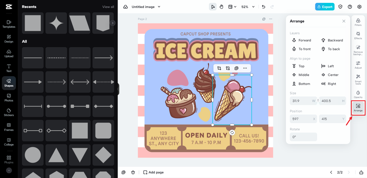 Arrange the elements of your ice cream logo