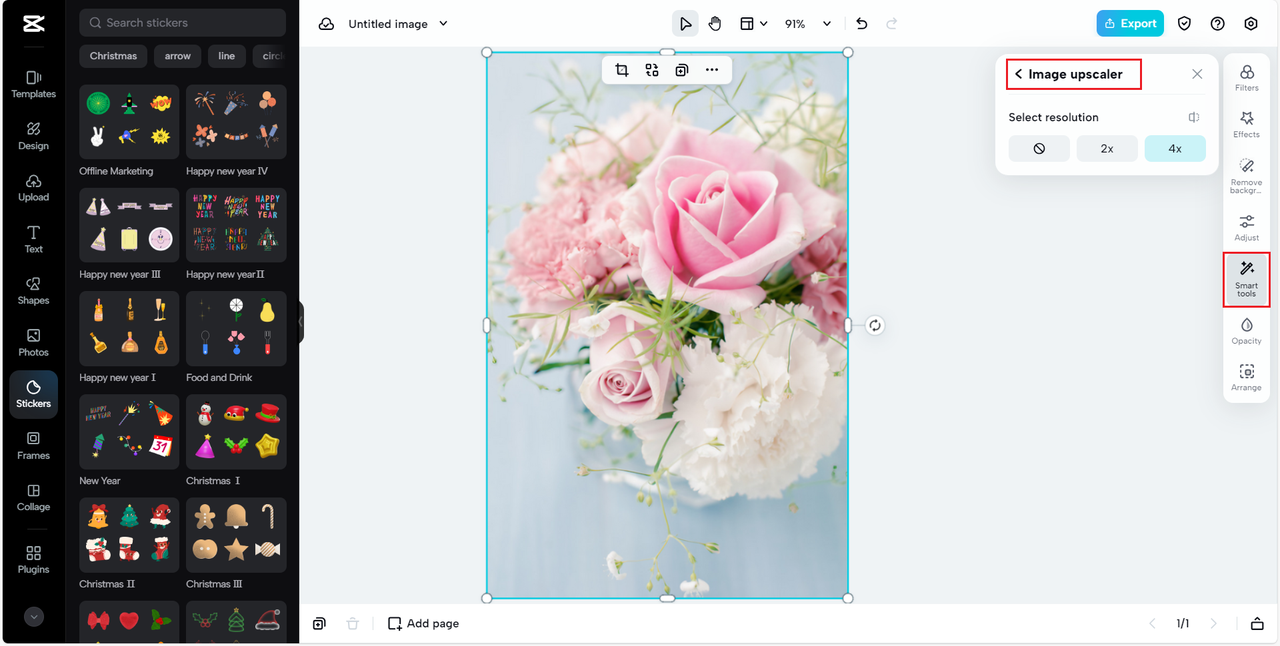 CapCut Online's image upscaler