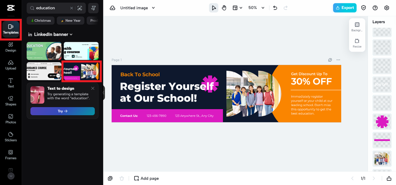 education-related templates in CapCut Online for LinkedIn banner