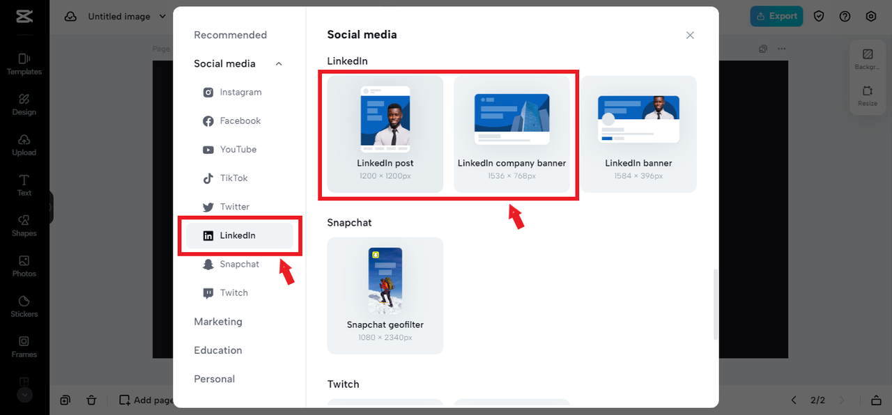 LinkedIn post and company banner preset in CapCut Online