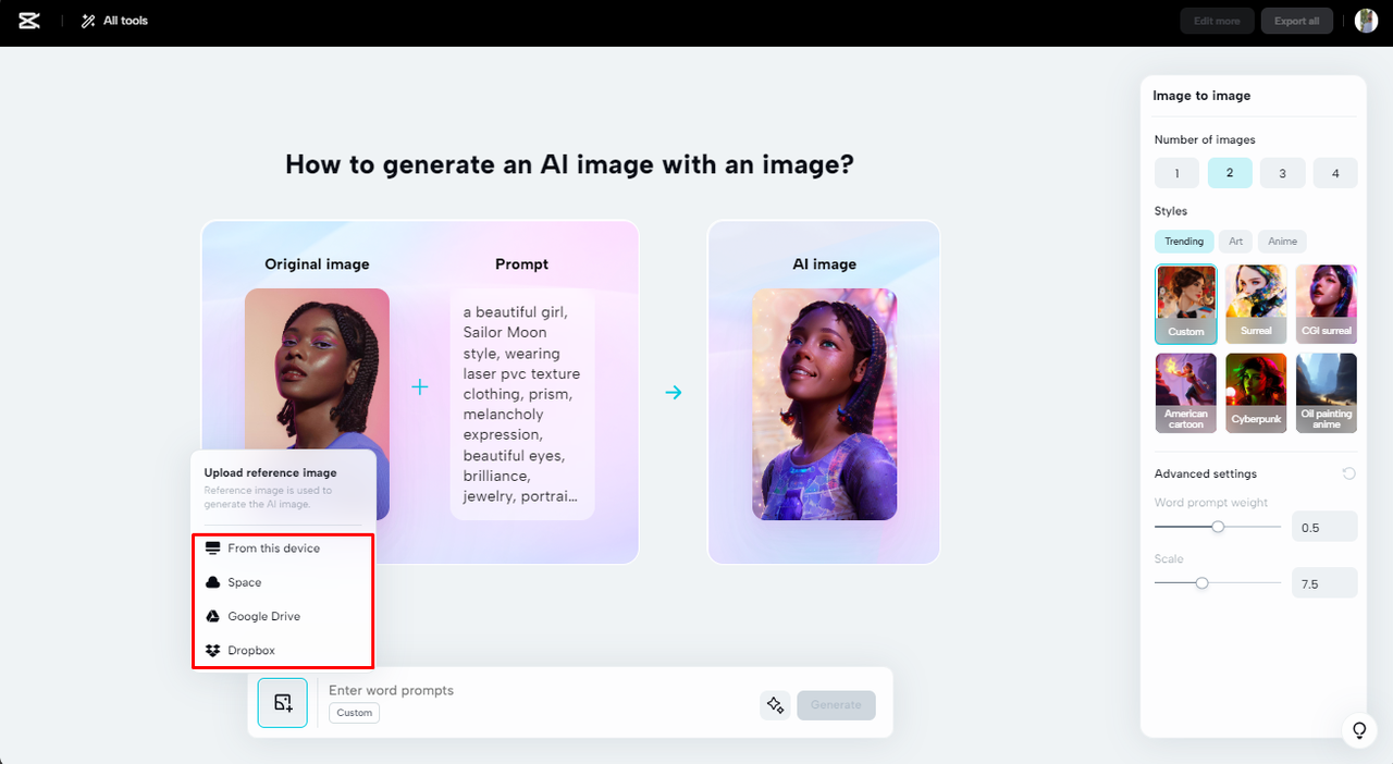 Upload your photo to start the AI picture-to-painting process