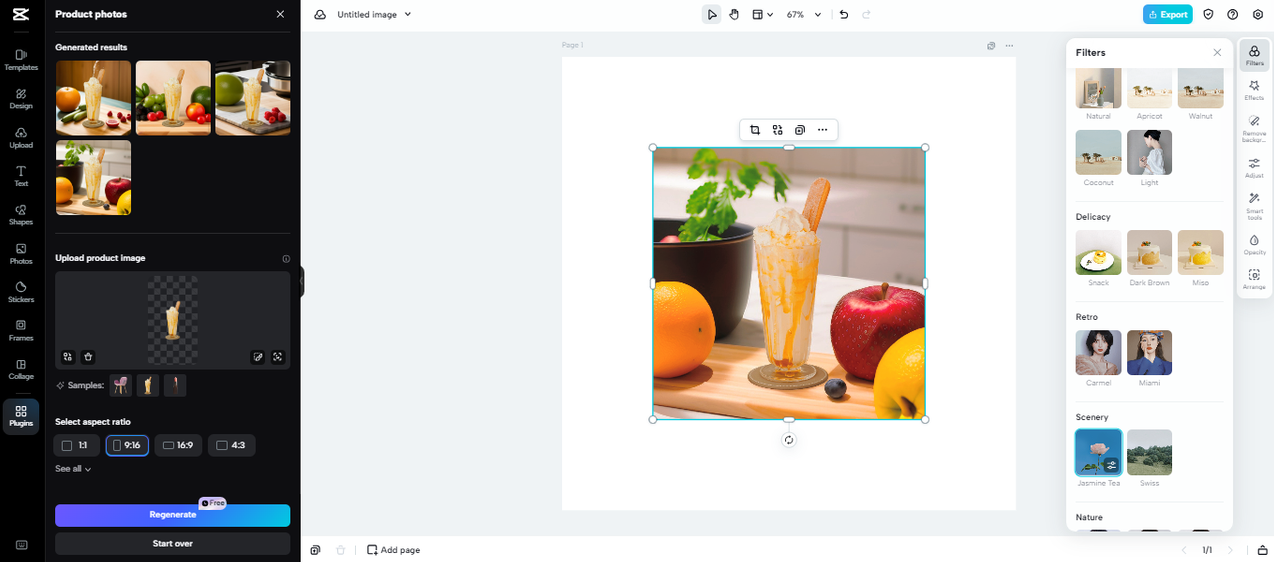 Apply filters to product image in CapCut product photos