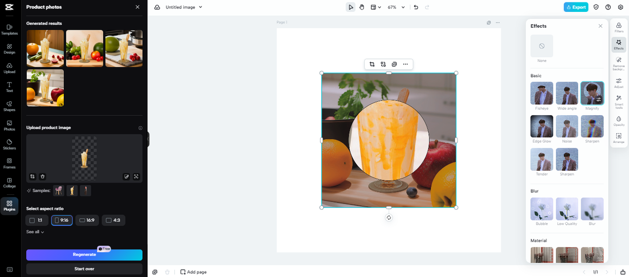 Apply effects on a product image in CapCut product photos