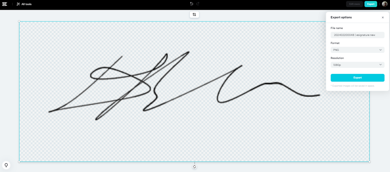 Export edited eSignature in CapCut cutout