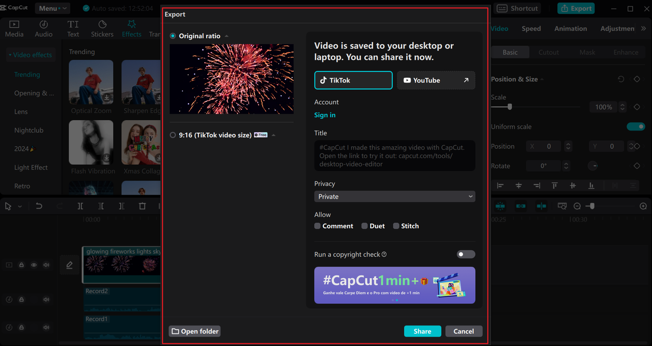 Share videos from the CapCut desktop editor, the best free audio recording and editing software