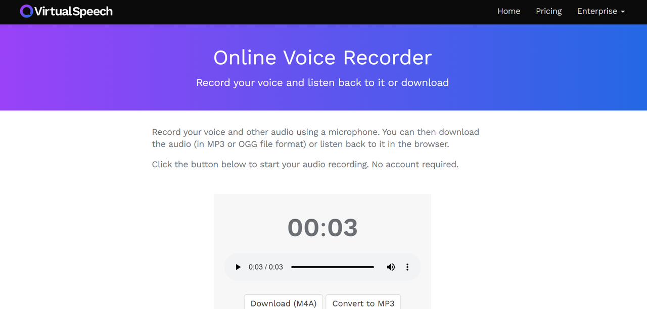 VirtualSpeech free audio recording software interface