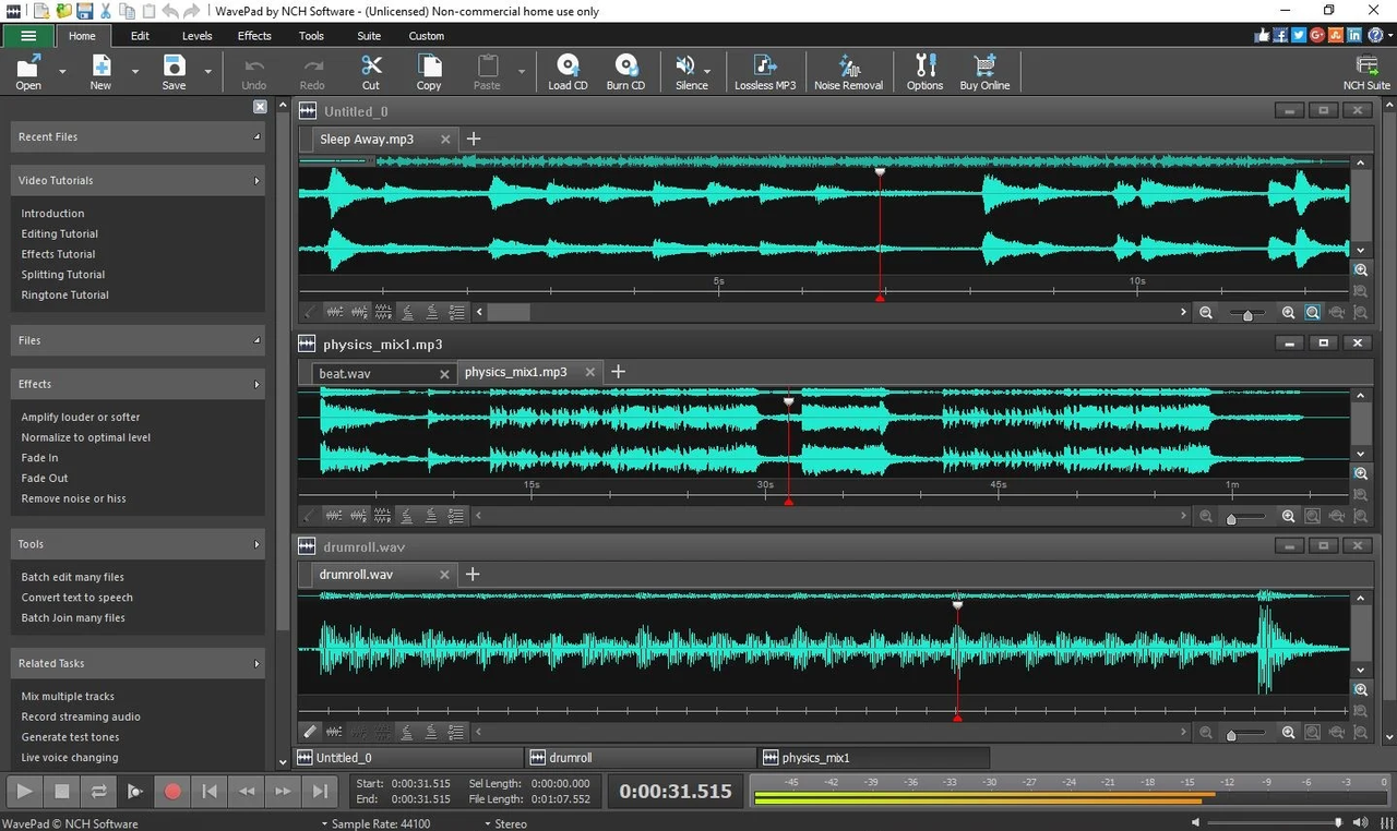 WavePad free audio recording software interface