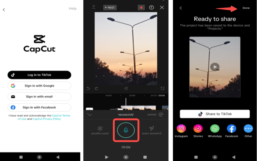 How to record voice with CapCut mobile app