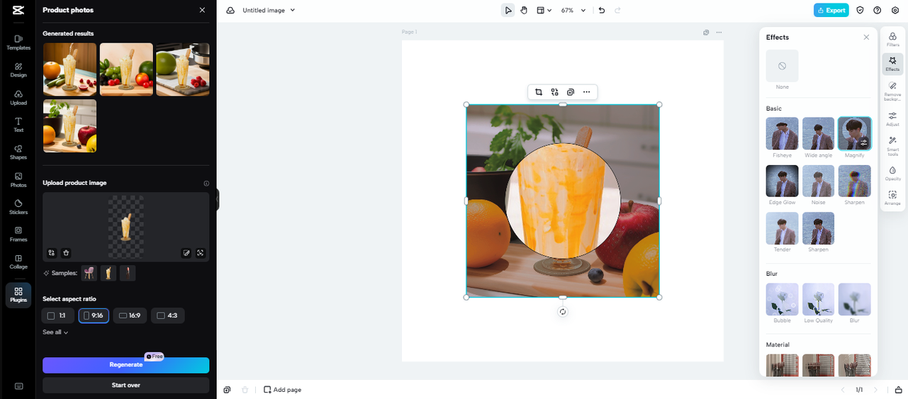 Apply effects on a product image in CapCut product photos